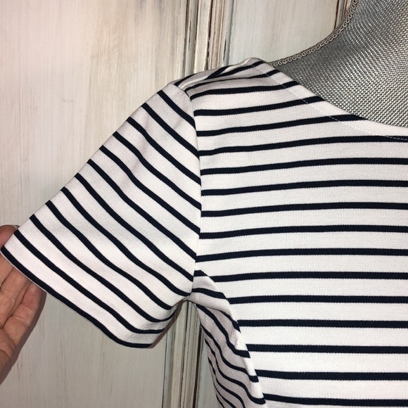 Banana Republic Black and White Stripe Waisted Short Sleeve Sheath Knit Dress - Picture 5 of 12